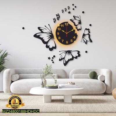 Butterfly Wall Clock With Backlight 24x24" Laminated