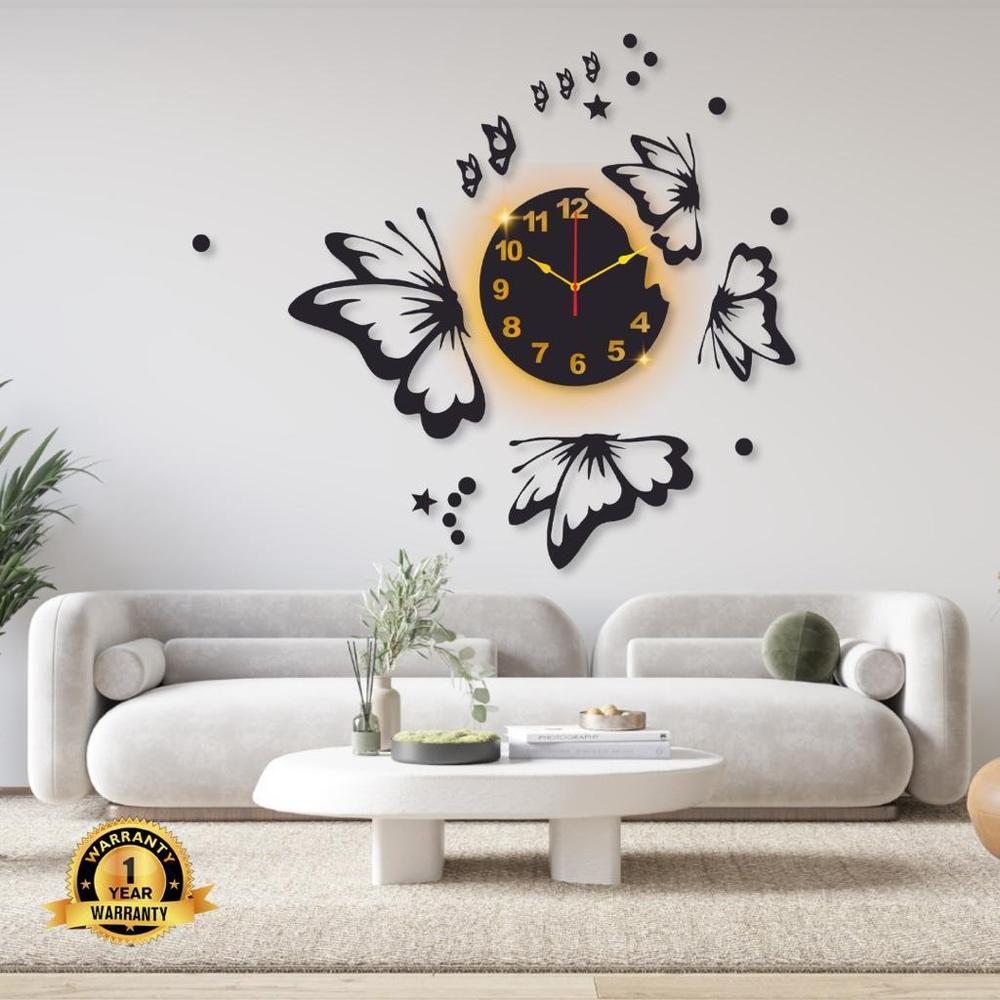 Butterfly Wall Clock With Backlight 24x24" Laminated